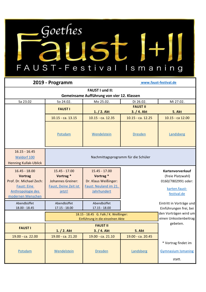 FAUST Festival Ismaning 2019 Programmübersicht